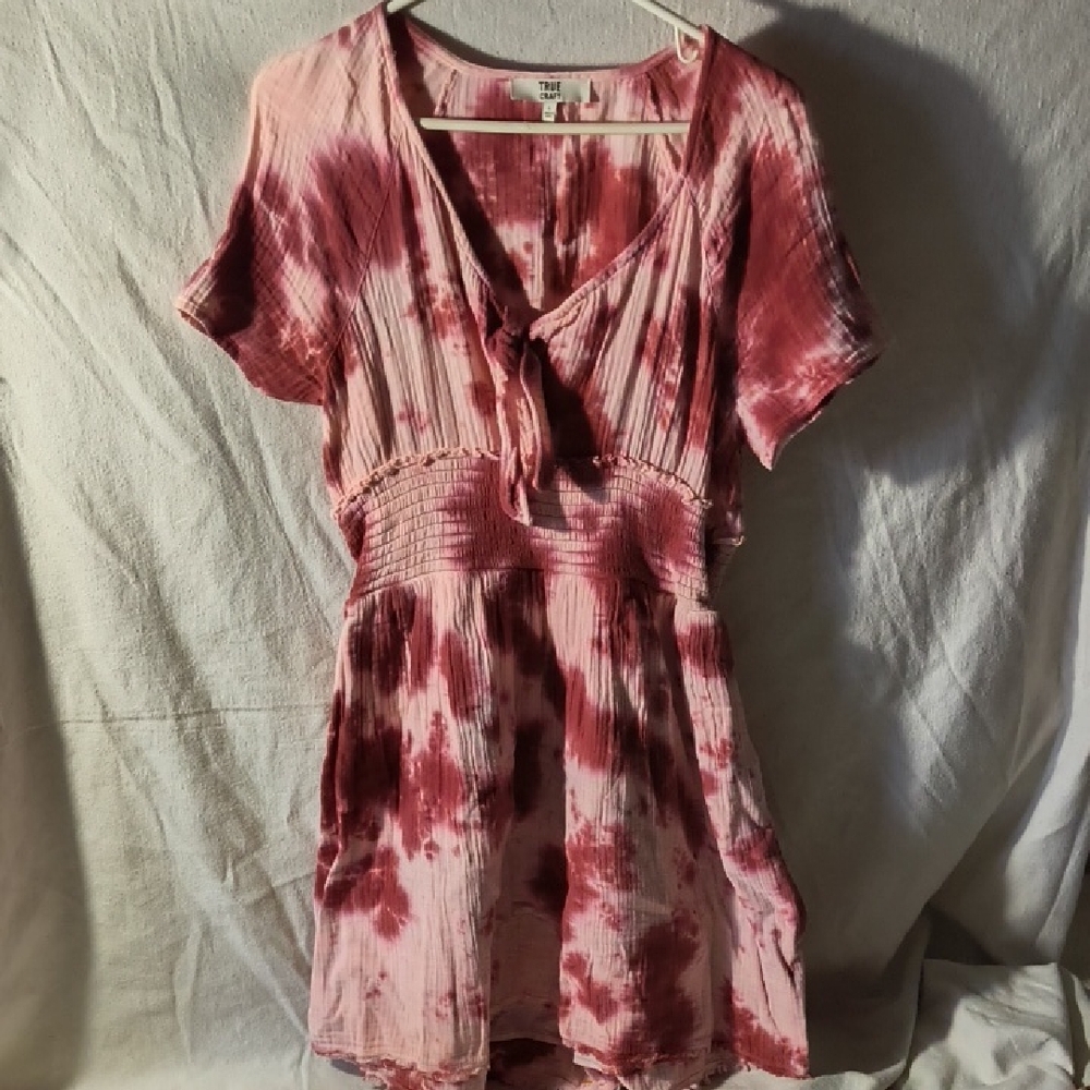 True Craft Pink and White Tie-Dye Dress